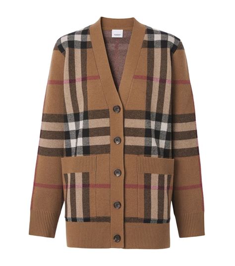 v-neck burberry cardigan|burberry check cashmere cardigan.